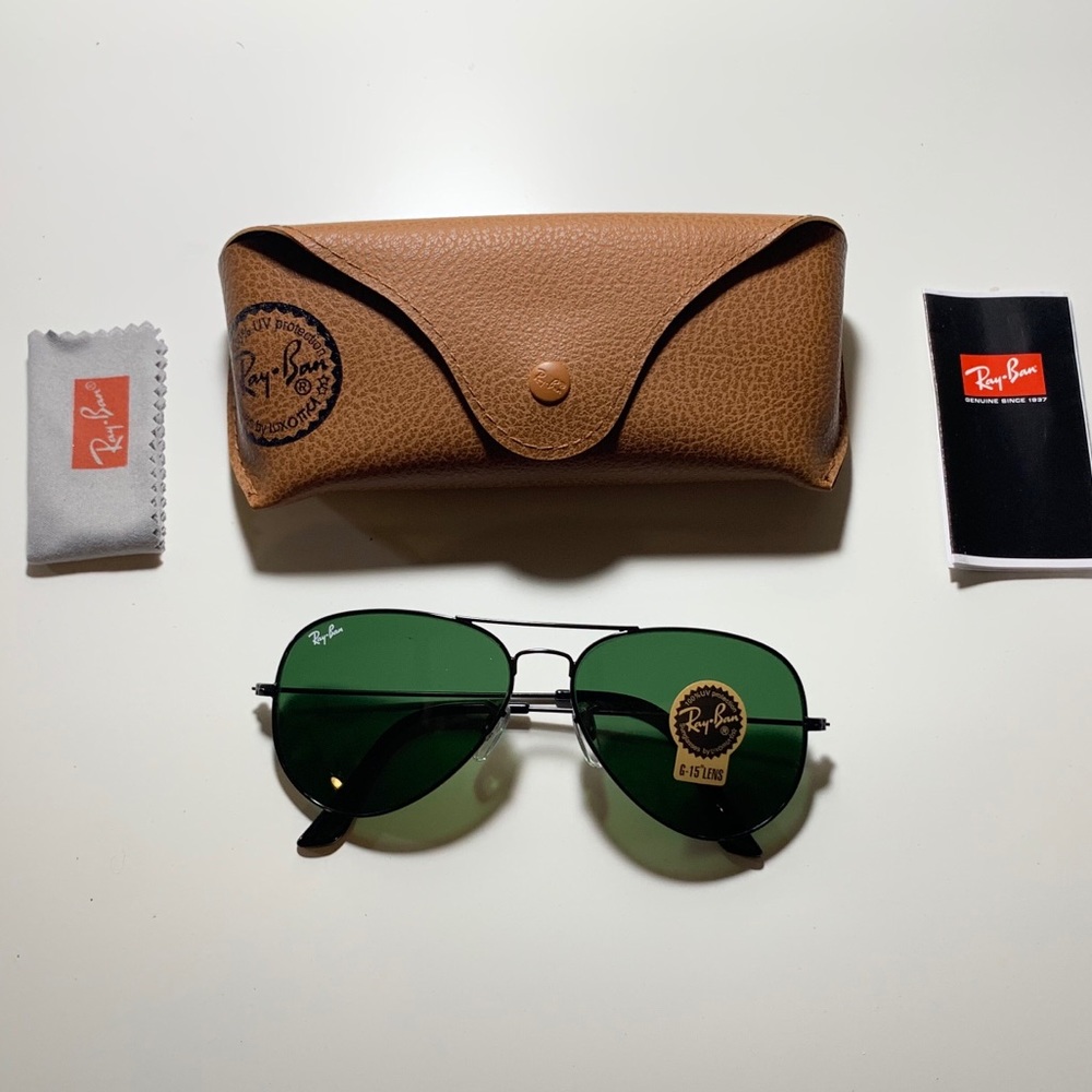 SALE!! Rayban Aviators Black Green Lenses - Picture 5 of 5